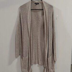 American Eagle Outfitters Cream Open-Front Ribbed Cardigan